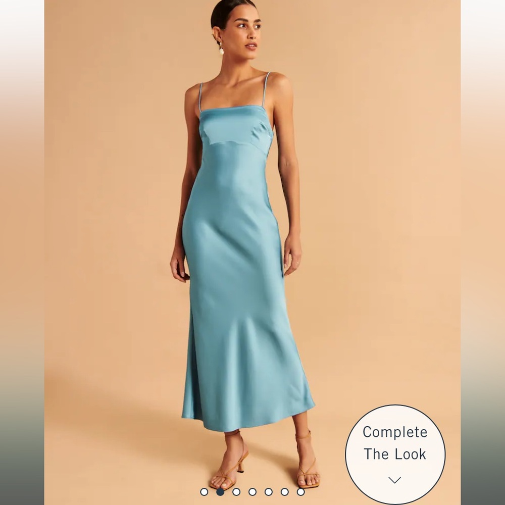 Abercrombie & Fitch Satin Cowl Back Slip Midi Dress Blue
